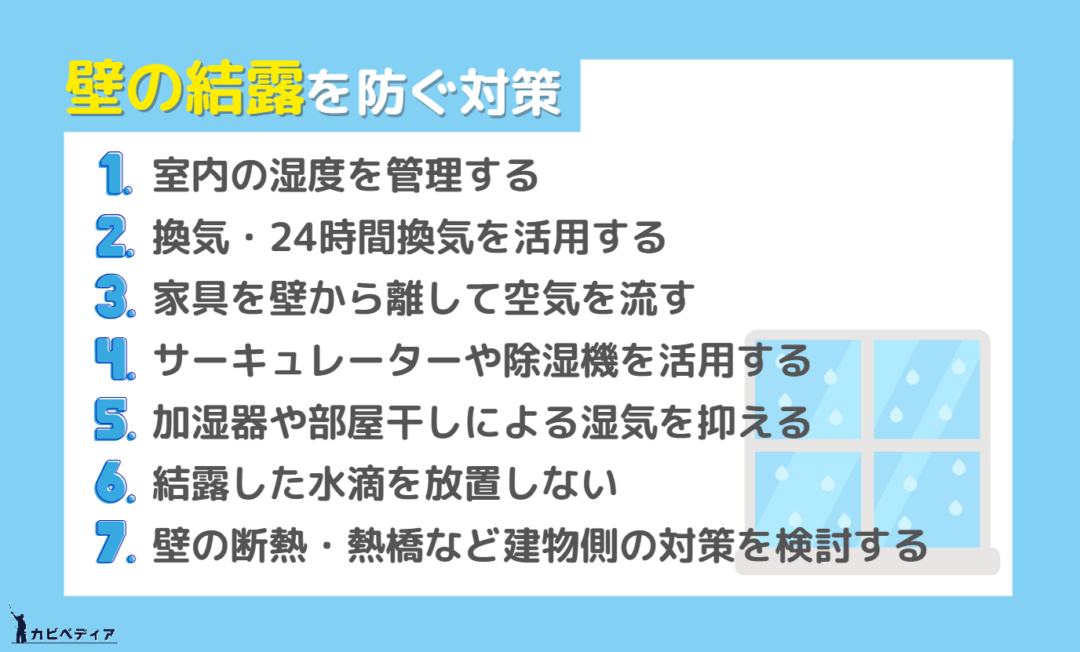 壁の結露を防ぐ7つの対策