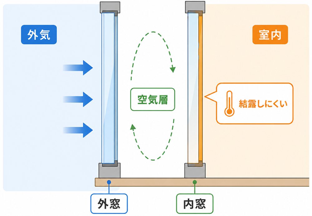 内窓で結露を防ぐ仕組み